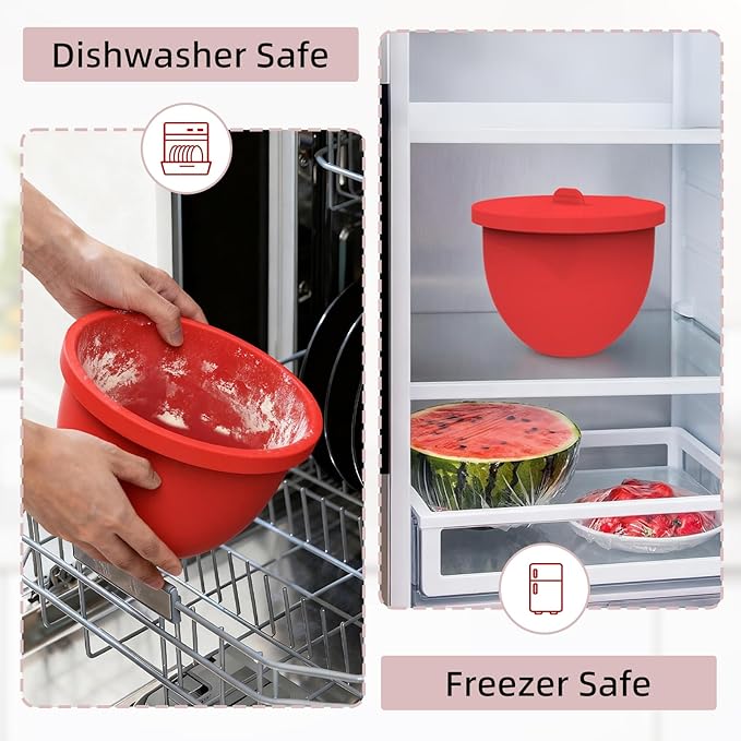 Silicone Bowl Liners for KitchenAid 5 Quart Tilt-Head Mixer,Set of 2 with Lids,Accessories include Mixer Slider Mat,Stand Mixer Dust-proof Cover,Silicone Spatula Set