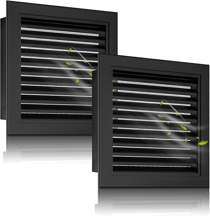 Set of 2 - Aluminum Gable Vent 10" x 10" with Screened Design for Effective Attic and Shed Cooling, Vent Opening: 8" x 8", Black