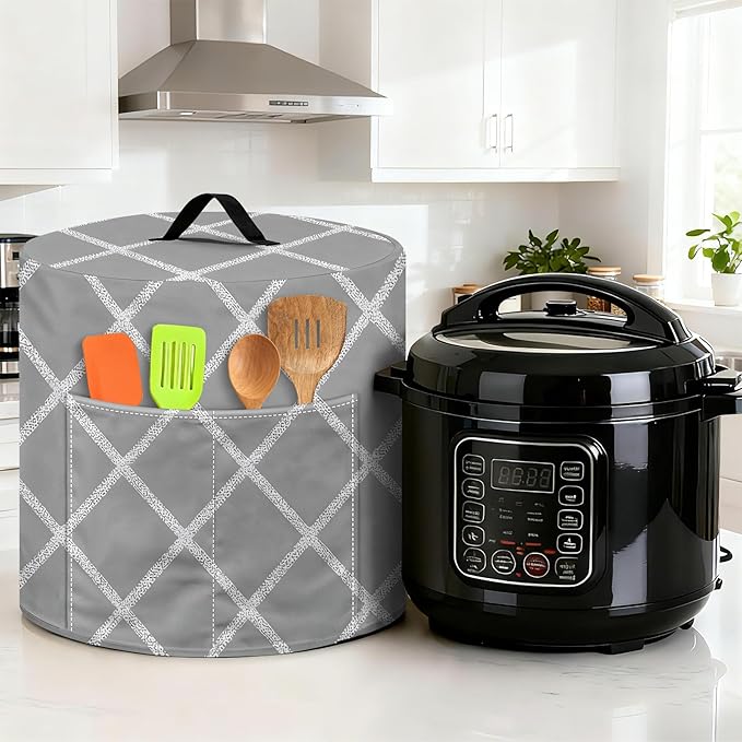 Kitchen Appliance Accessories Dust Cover for 3-6-8 Quart Instant Pot, Pressure Cooker, Air Fryer & Crock Pot,Decorative Appliance Cloth Cover with Top Handle & Storage Pockets (Grey, 3 Quart)