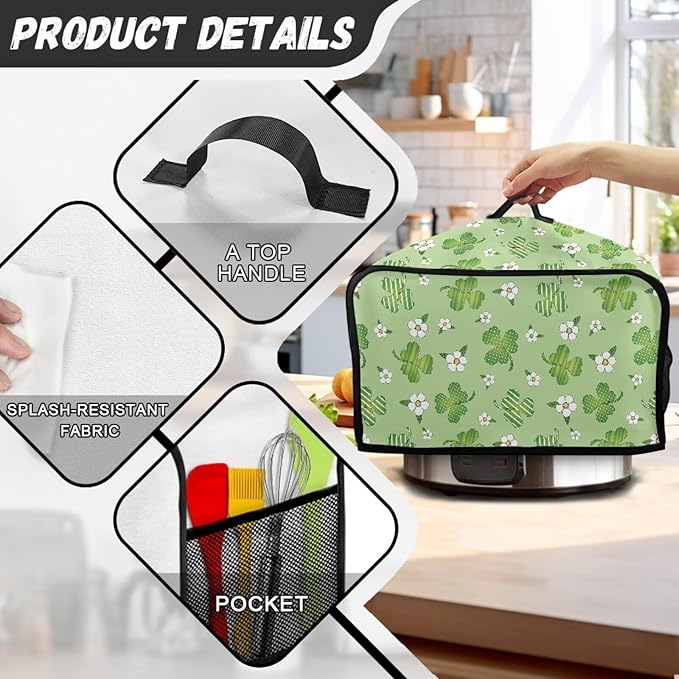 Green Clover Crock Pot 6-8 Quart Slow Cooker Cover Dust Cover Slow Cooker Bag Dust Covers for Kitchen Appliances Dust Resistant Decor Kitchen Utensils for Saint Patrick's Day