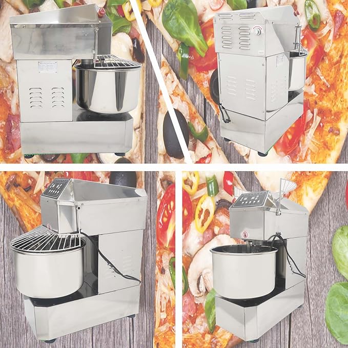20QT Commercial Stand Dough Mixer Double Action Fast and Slow Speed Spiral Electric Flour Mixing Machine for Professional Bread Making Kneading Machine with Speed Time Control 20L 1100W