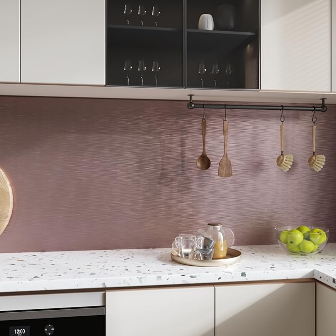 CRE8TIVE 12"x80" Rose Gold Stainless Steel Contact Paper for Kitchen Wallpaper Peel and Stick Brushed Metallic Wallpaper Heat Resistant Self Adhesive Metal Vinyl for Appliance Dishwasher Fridge Covers