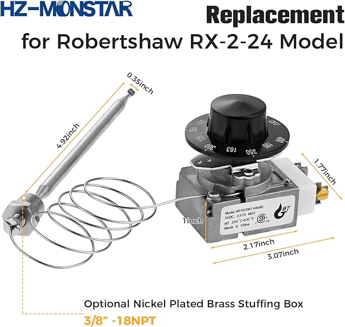 RX-2-24 Thermostat for Deep Fryer, Minivolt Thermostat Control for Fryer 3/8" Mpt Stuff Box Compatible with ADCRAFT Parts Fits Gas Fryer Adcraft Atosa 301030004 Robertshaw 5300-402 200-400F