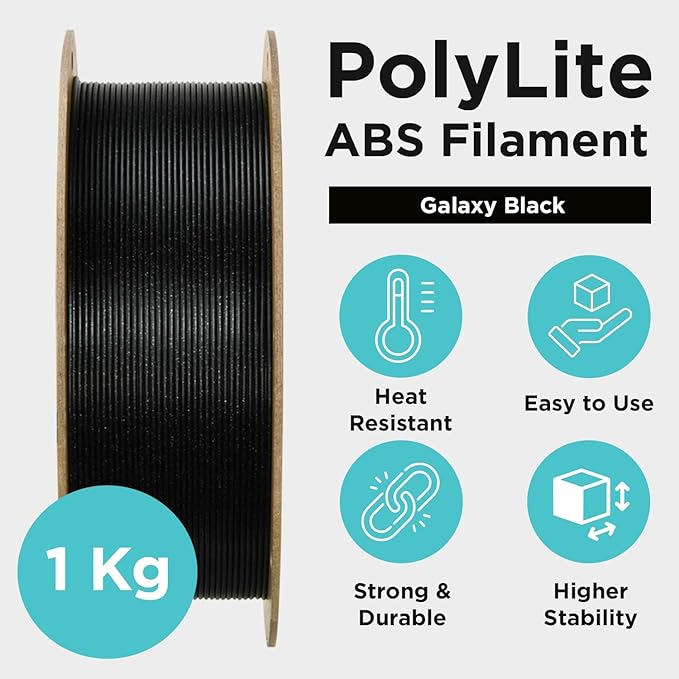 Polymaker Glitter ABS Filament 1.75mm, Galaxy Black 3D Printer Filament 1.75mm Heat Resistant 1kg - Twinkling ABS 3D Printing Filament, Strong & Durable, Dimensional Accuracy +/- 0.03mm