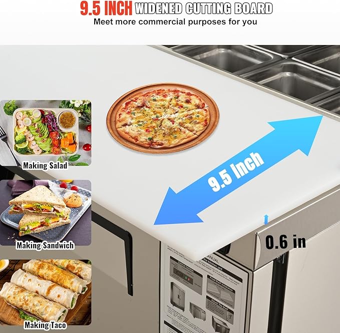 VEVOR Commercial Refrigerator, 28" W Sandwich/Salad Prep Refrigerated Table, Stainless Steel Food Prep Station Fridge with 8 Pan, for Restaurant, Bar, Shop, 7.1 Cu. Ft Refrigerator Single Door, Silver