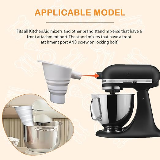 Silicone Foldable Flour Funnel for Kitchen Aid Mixer,Easy Pour No-Mess Attachment,Anti-Splash Accessory,Fits Tilt-Head 4.5–7 Qt (KSM152),Durable Dishwasher-Safe Baking Tool(Red)