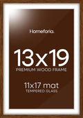 Homeforia 13x19 Picture Frame Brown, High End Dark Oak 13x19 Wooden Frames with Mat 11x17, 13 x 19 Walnut Wood Poster Frame Matted to 11 by 17, 19x13 Hanging Frames, Tempered Glass, Wall Kit, Set of 1