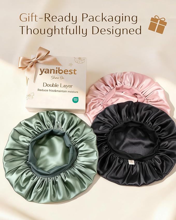 YANIBEST Silk Bonnet for Sleeping Women, Double Layer Hair Satin Bonnets with Elastic Band, Sleep Cap Curly Natural Hair