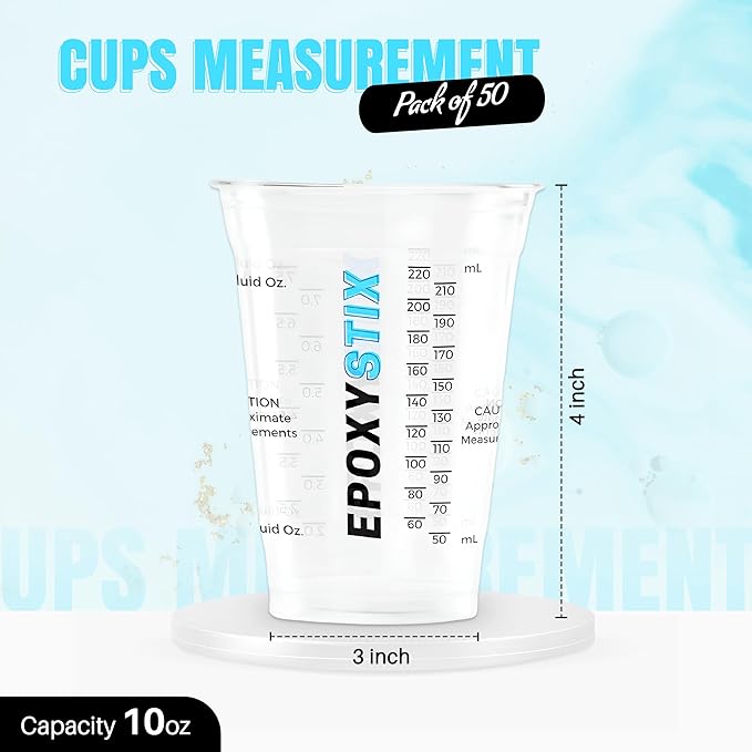 [Pack of 50] 10oz Disposable Graduated Measuring Cups for Mixing - Measurements in mL and Oz - Multipurpose Reusable Cups for Paint, Epoxy Resin, Stain, Liquid Mixing Cups