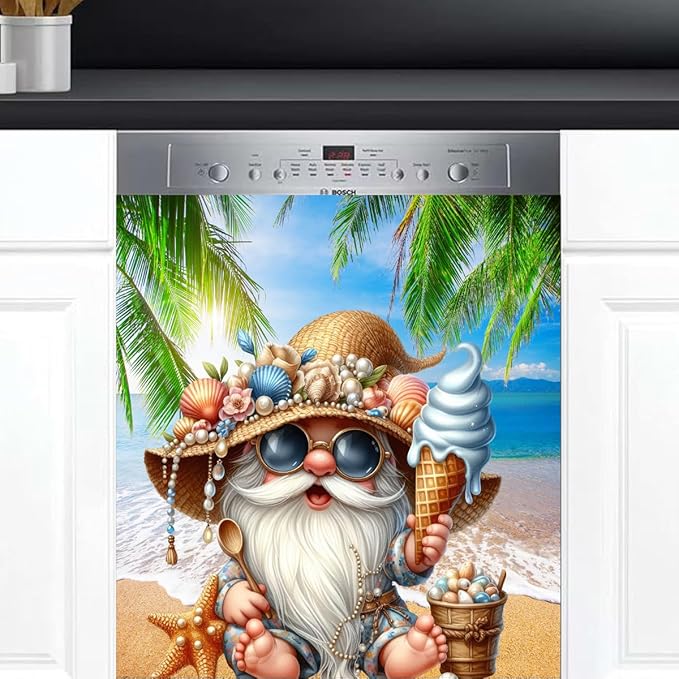 Summer Cute Gnome Dishwasher Magnet Cover Summer Cute Gnome Front Dishwasher Cover Decoration Reusable Magnetic Door Cover Panel Decal Home Appliances Stickers Kitchen Refrigerator 23"X26"