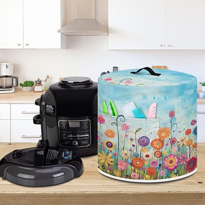 Air Fryer Cover Dust Cover, Easy to Clean Small Appliance Covers for 3 Quart Air Fryer & Pressure Cooker Kitchen Appliance Accessories with Pockets, Colorful Floral