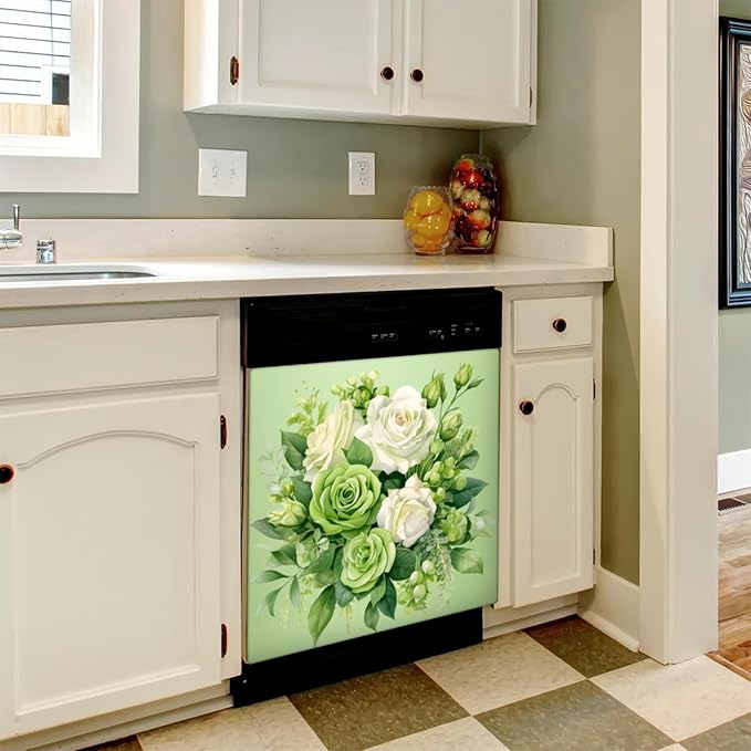 Flower Floral Dishwasher Magnet Cover for The Front Dishwasher Door Cover Panel Decals Magnetic Refrigerator Cover for Kitchen Farmhouse Home Decor 23 X 26 in