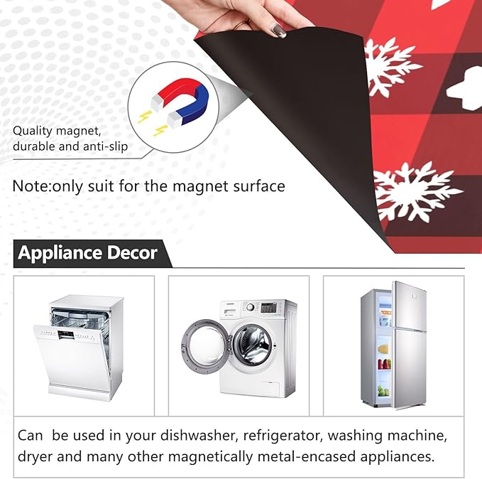 Christmas Snowflakes Checkered Plaid Dishwasher Magnet Cover Sticker Magnetic Refrigerator Panel Front Door Fridge Microwave Decal Decorative