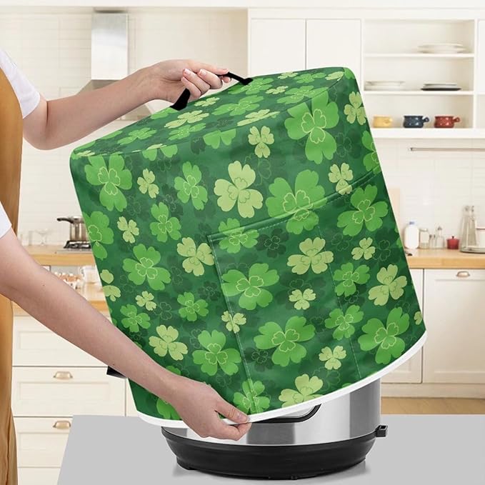 Four Leaf Clover Shamrock Print Dust Cover for 8 Quart Instant Pot, St. Patrick's Day Dust Proof Pressure Cooker Cover Electric Appliance Cover Air Fryer Accessories with Pocket and Handle