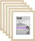 Americanflat 9x12 Picture Frame with Polished Plexiglass - Set of 5 - Use as 6x8 Frame with Mat or Display 9x12 Photo Without Mat - Galleria Collection - Picture Frames for Wall Display - Natural Oak
