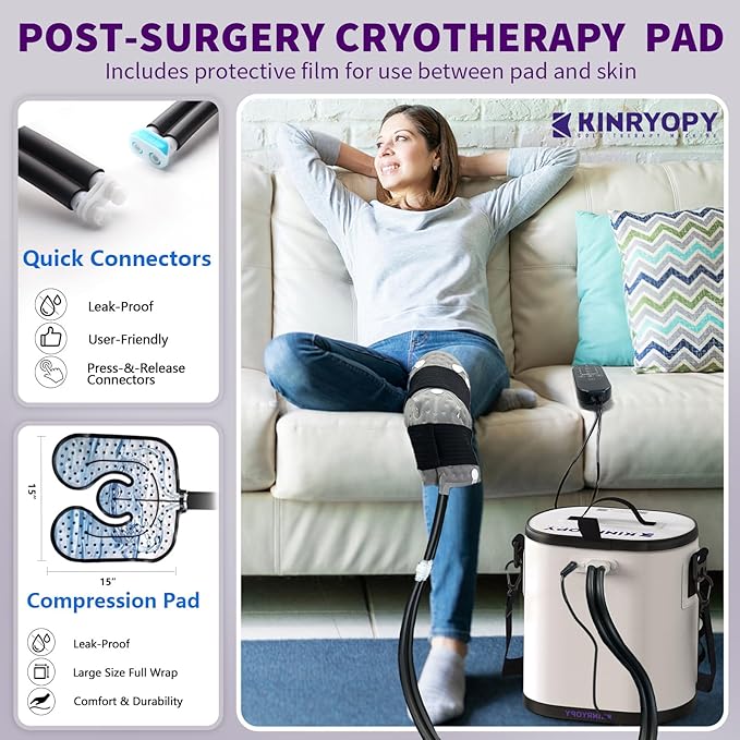 Cold Therapy Machine with Programmable Timer, Portable Ice Machine for Knee After Surgery, Knee Replacement Recovery System, Cryotherapy Pain Relief w/Compression Pad