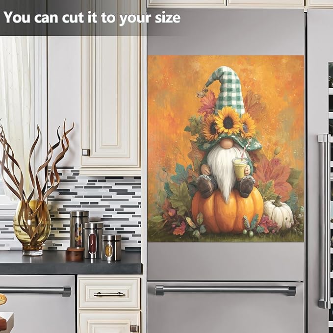 Fall Gnome Orange Pumpkin Dishwasher Magnet Cover for Front Panel Magnetic Dishwasher Cover Decorative Refrigerator Magnet Covers Dishwashers Magnetic Sticker for Home Kitchen Decor, 23" x 26"
