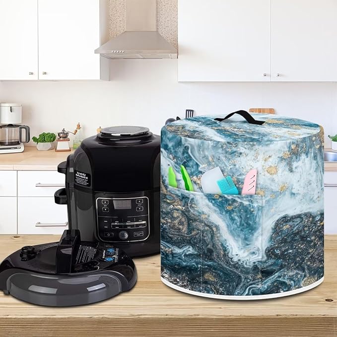 Flashideas Marble Print Pressure Cooker Cover for Women Insulated Rice Cooker Cover with Easy to Clean Lining Waterproof Dust Cover with Pockets for Instant Pot 6 Quart Appliance Cover