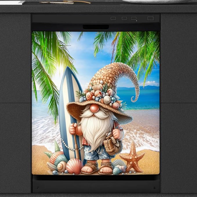 Summer gnome Starfish Beach Dishwasher Magnet Cover for The Front Dishwasher Door Cover Panel Decals Magnetic Refrigerator Cover for Kitchen Farmhouse Home Decor 23 X 26 in