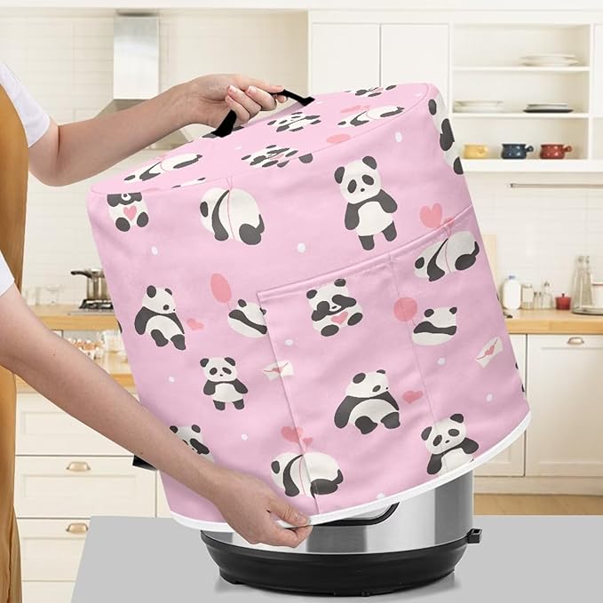 Flashideas Cute Panda Pressure Cooker Cover for Women Dust-proof Cover for Rice Cooker Air Fryer Kitchen Appliance Covers with Top Handle and Pocket Home Kitchen Decor Gifts for Friends