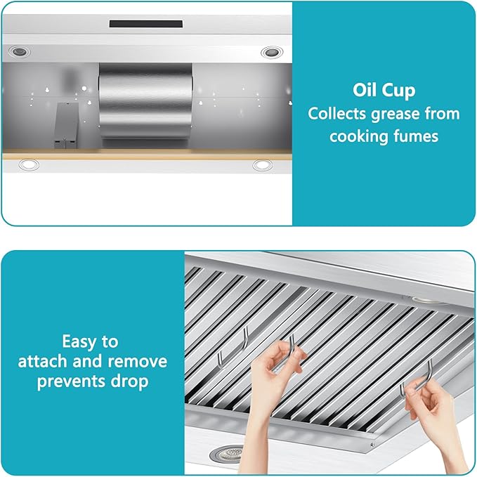 48 inch Under Cabinet Range Hood 1500 CFM with 4-Speed Gesture Sensing & Touch Control, Stainless Steel Kitchen Stove Vent Hoods with 4 LED lights, Time Setting, Dishwasher-Safe Baffle Filters