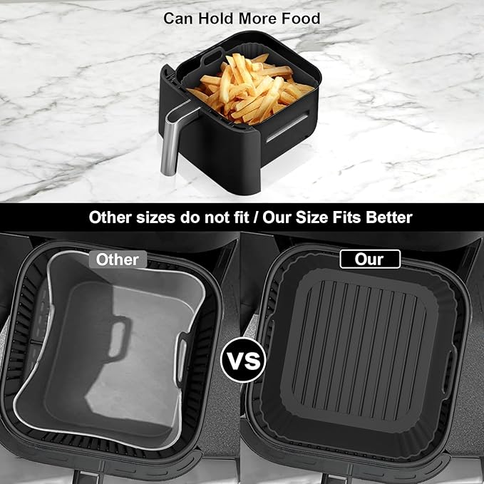 9-Inch Large Square Silicone Air Fryer Liners for Ninja AF141 AF181 AF142 Cosori 6QT, 2 Pack Silicone Pot Baking Accessories for Chefman, Instant, Cuisinart, Reusable Tray Insert 5–8QT
