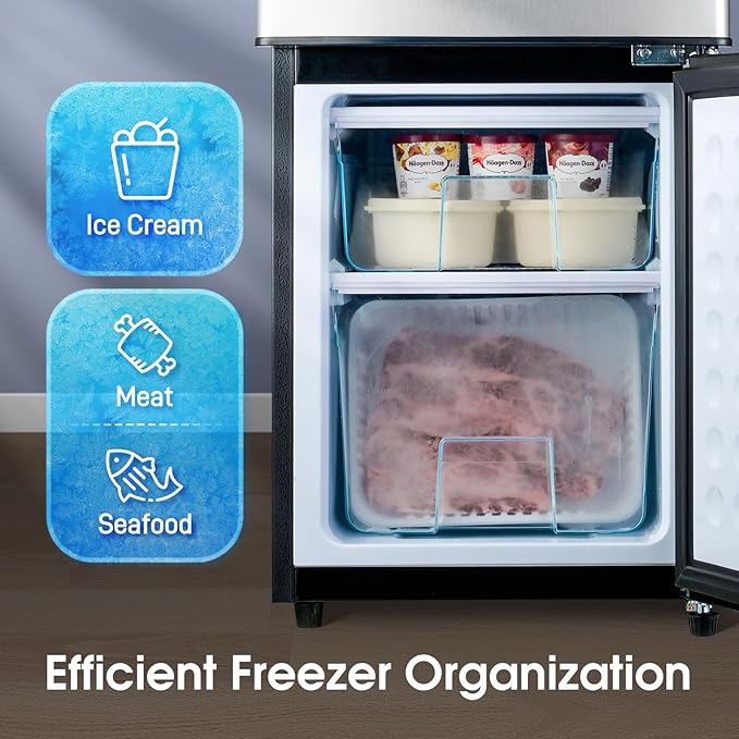 Fridge with Bottom Freezer and Drawer, 4.0 Cu.Ft Double Door Refrigerator with 7 Adjustable Temperature Settings for Bedroom, Dorm, Office, Apartment, Adjustable Shelves, Large Capacity, Silver