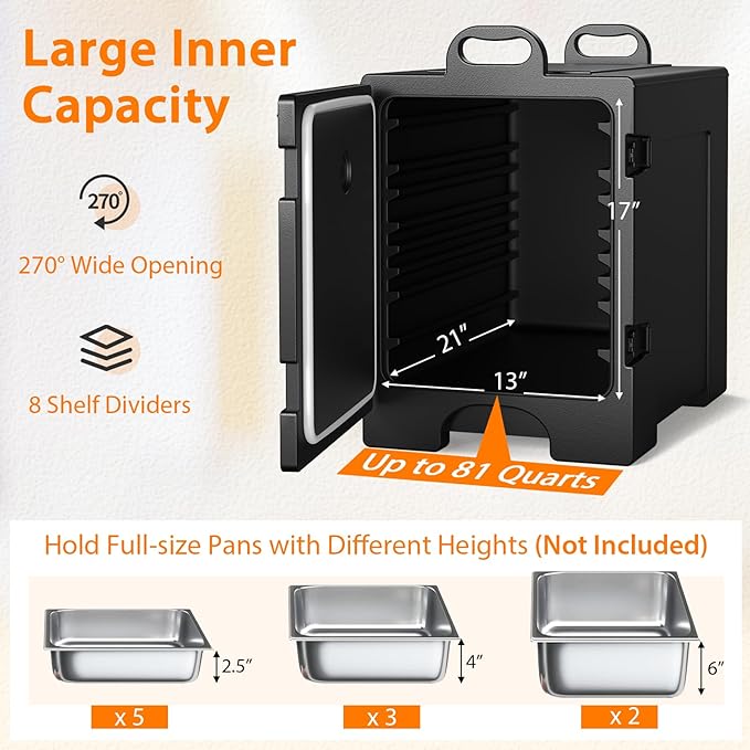 COSTWAY Catering Food Warmers, Hot Boxes Catering for 5 Full-Size Pan, 81 Quart Capacity, Stackable Design, Handles, Portable Insulated Food Carrier for Family Gathering, Canteen, Restaurant