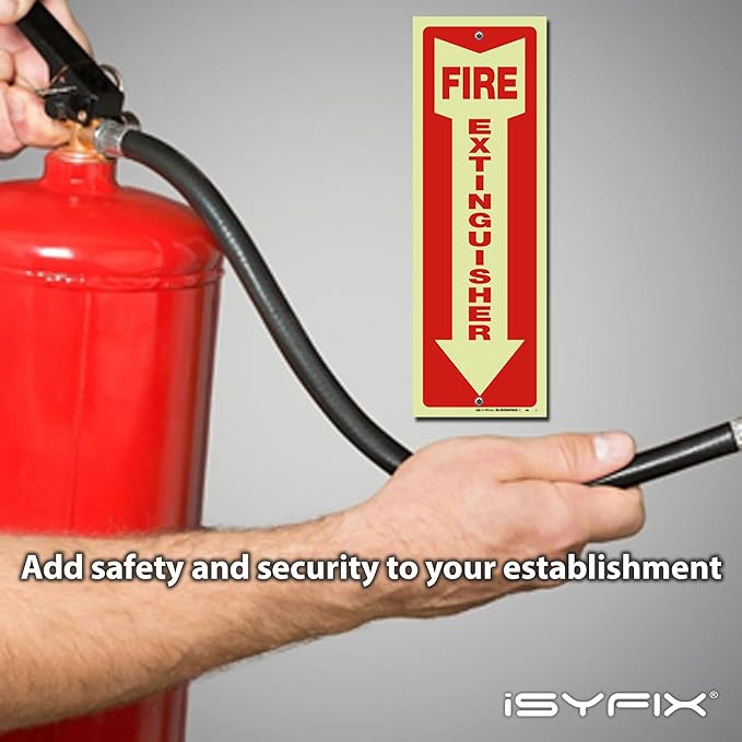 iSYFIX Fire Extinguisher Glow in the Dark Signs – 10 Pack 4x12 Inch – 40 mil Thick Polystyrene Plastic, Laminated for Ultimate UV, Weather, Scratch, Water & Fade Resistance, Indoor & Outdoor