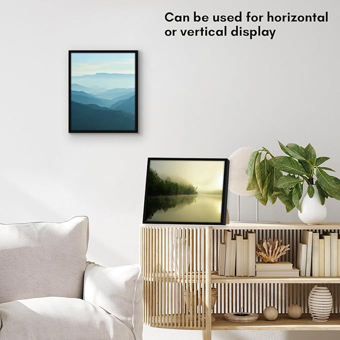 Americanflat 10x12 Picture Frame with Shatter-Resistant Glass - Streamline Collection - Thin Border Photo Frame for Tabletop and Wall Display - Hanging Hardware and Easel Stand Included - Black