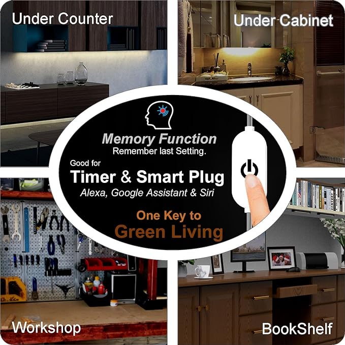 EBD LED Under Cabinet Lighting for Kitchen Built-in Adjustable Cable & Mid Input Jack Bookshelf Plug in Light bar 15 Pcs 6750 Lm 3000K Ultra Bright for Timer Smart Plug Alexa Google Assistant & Siri