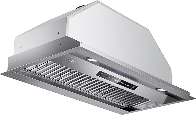 IKTCH 36 inch Built-in/Insert Range Hood 900 CFM, Ducted/Ductless Convertible Duct, Stainless Steel Kitchen Vent Hood with 2 Pcs Adjustable Lights and 3 Pcs Baffle Filters with Handlebar(IKB02-36'')