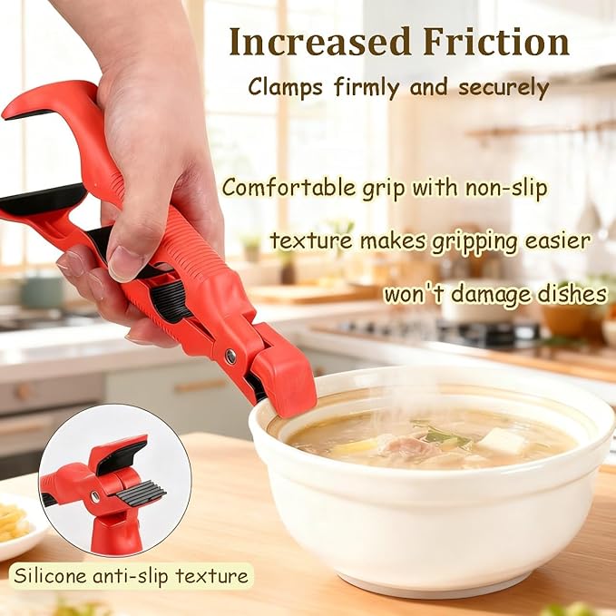 3-in-1 Hot Plate Gripper, 2 Pack Silicone Anti Scald Bowl Holder Clip for Bowls & Dish, Non-Slip Jar Opener Clip for Kitchen, Air Fryer, Microwave & Baking Dishes