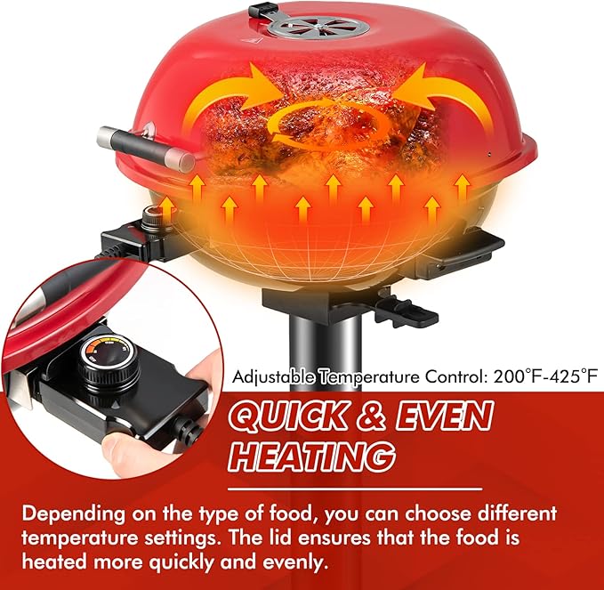 HAPPYGRILL 1600W Portable Electric Grill Outdoor BBQ Grill for 15-Serving, Electric Barbecue Grill for Indoor & Outdoor Use, Portable Stand BBQ Grill for Patio Balcony Kitchen Garden