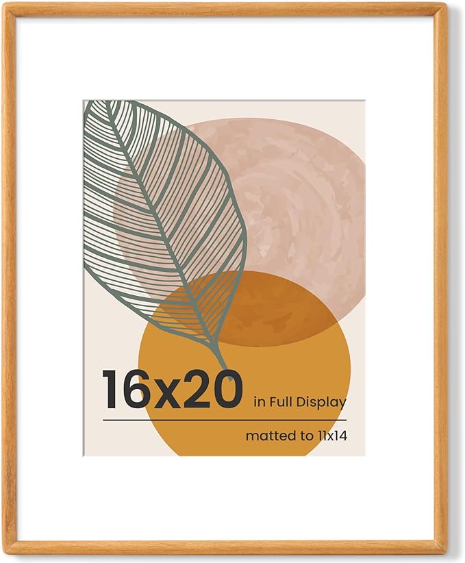 Axeman 16x20 Frame - Solid Teak Wood 16 x 20 Picture Frame With Mat for 11x14 - Rounded Corner 16 x 20 Frame with Tempered Glass for Wall Display