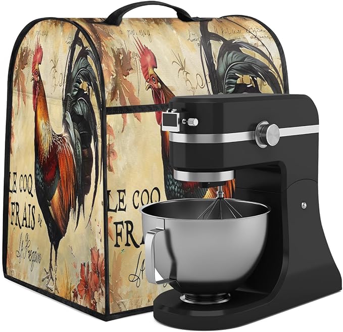 Kitchen Aid Mixer Cover Autumn Rooster Leaves Stand Mixer Cover Compatible with 6-8 Quarts Stand Mixers, Dust Covers with Zipper Pocket Foldable Washable Kitchen Aid Organizer Bag