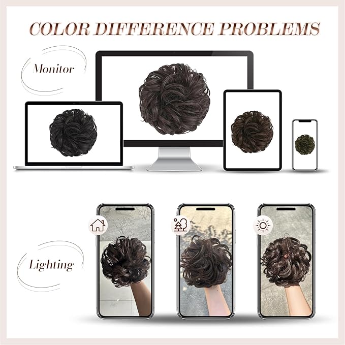 FESHFEN Large Messy Bun Hair Piece - Wavy Synthetic Chignon Scrunchies Elastic Ponytail Hair Extensions Thick Hairpieces for Women, Brunette & Blonde 1.94oz
