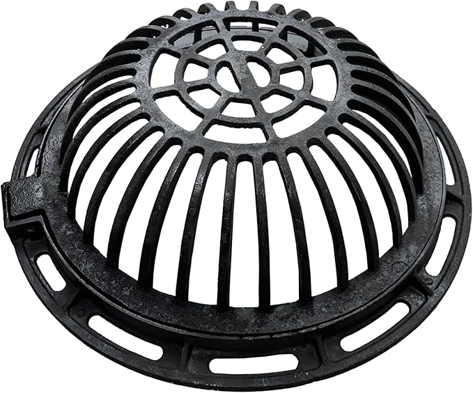 20in Ductile Iron Atrium Drain Grate and Frame, Dome Durable Metal Overflow Relief Gully Dome Grate with Bolted Down Base, Cast Iron Sewage Drain Grates for Garden,Yard,Lawn(Overall Size 23")