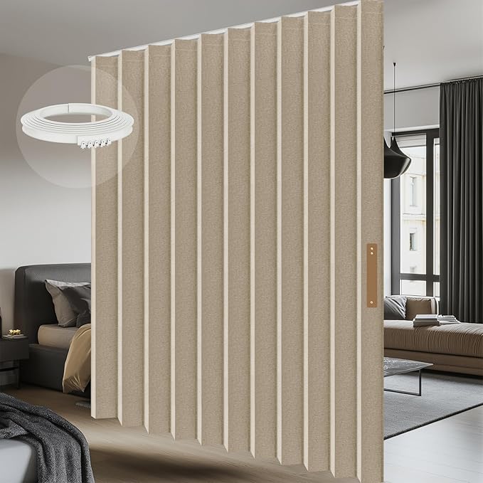 100% Blackout Curtains for Sliding Glass Doors, Extra Wide Curtains for Patio Sliding Door, Include Ceiling Curtain Track, Room Divider Curtains(Beige, W100 x L84, 1 Pack)