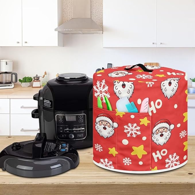 Ho Ho Ho Santa Claus Dust Cover Instant Pot and Extra Accessories Dust Proof Easy to Clean Pressure Cooker Cover Electric Appliance Cover Air Fryer Accessories with Storage Pocket SizeM