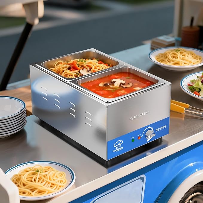 2-Pan Commercial Food Warmer with Non-Leakage Stretch-Forming Water Tank &2 of 1/2 Size GN Pan,18L Countertop Steam Table Soup Station Bain Marie for Buffet,Catering,Parties and Restaurants