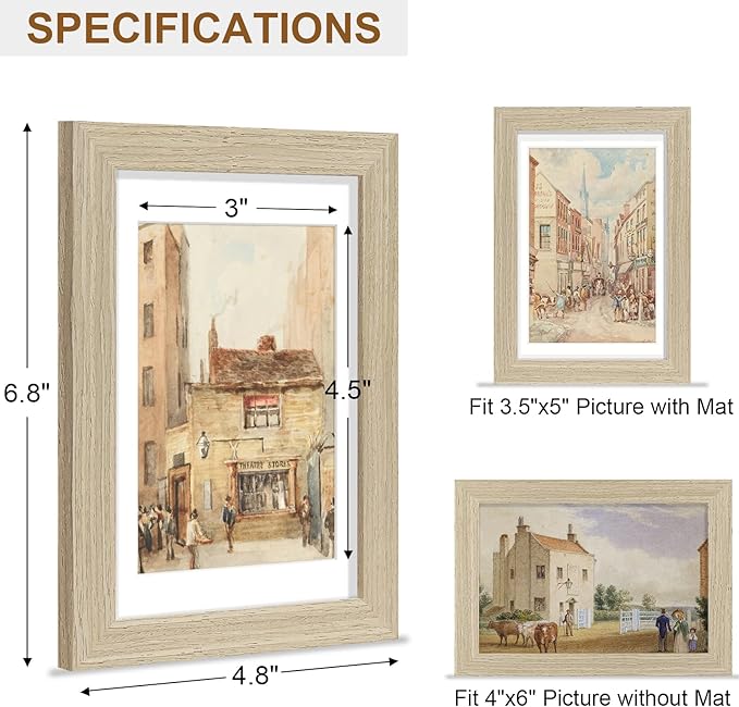 Vittanly 5x7 Picture Frame, Solid Wood Frame with Plexiglass, Includes 4x6 Mat, Wall Hanging or Tabletop for Home Decor, Light OAK, 1 Pack