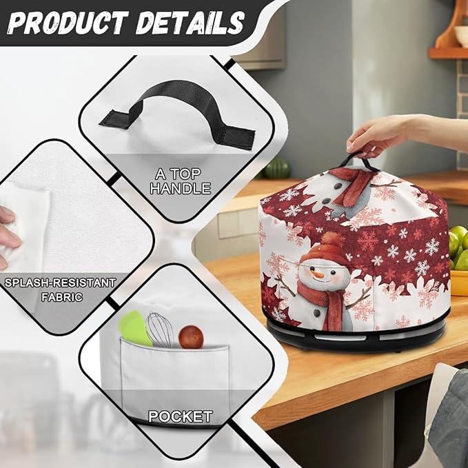 Snowman Snowflake Print Slow Cooker Cover with Accessory Pocket and Top Handle for Dust Protection Easy to Remove Winter Kitchen Appliance Organizer Christmas Decor Kitchen Accessories