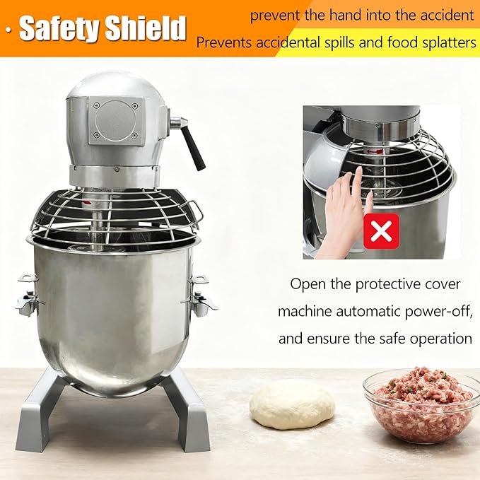 TECHTONGDA 30L Commercial Stand Mixer, Heavy Duty Food Mixer, 110V Dough Kneading Machine, Electric Flour Mixer Machine with 3 Speeds Adjustable for Bakery Pizzeria, Dough Hook Whisk Beater Included