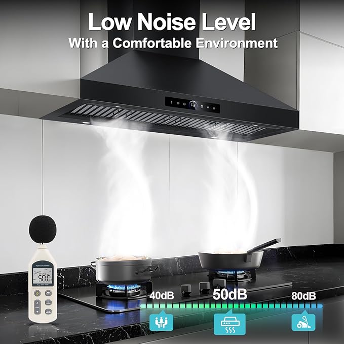 48 inch Range Hood Wall Mount, 1500 CFM with 4-Speed Gesture Sensing & Touch Control, Stainless Steel Ducted Kitchen Stove Vent Hoods with 4 LED Lights, Time Setting, Dishwasher-Safe Baffle Filters