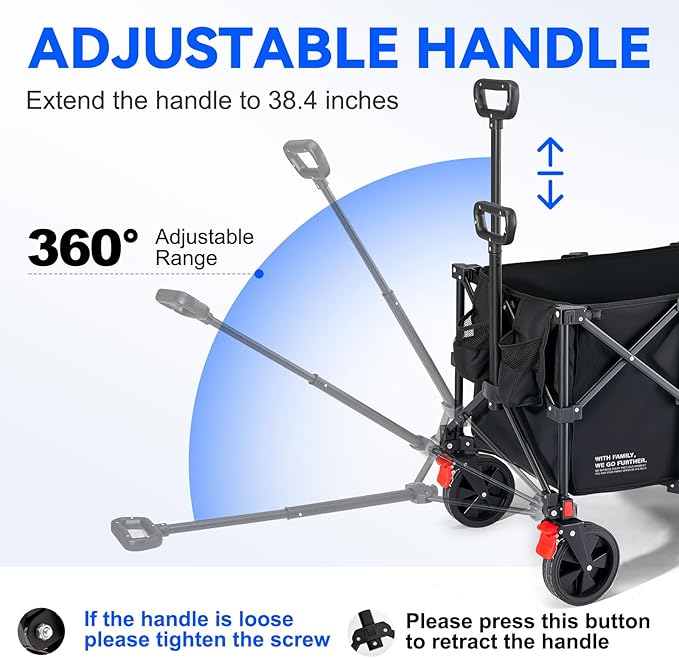 200L Collapsible Foldable Wagon, Large Heavy Duty Wagon Cart with 440lbs Weight Capacity, Folding Utility Wagon with Brake for Camping, Garden, Sports, Picnic, Shopping (Black)