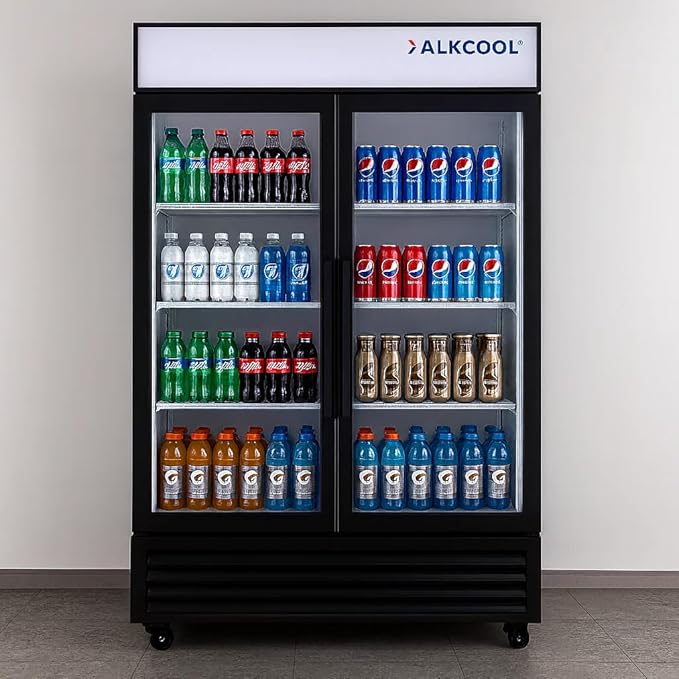 Commercial Flower Beverage Refrigerator Floral Display Fridge,Two Glass Door Drink Cooler with LED Light Adjustable Shelves,ETL Sanitation,43 Cu Ft,47" Wide,Wheels Included