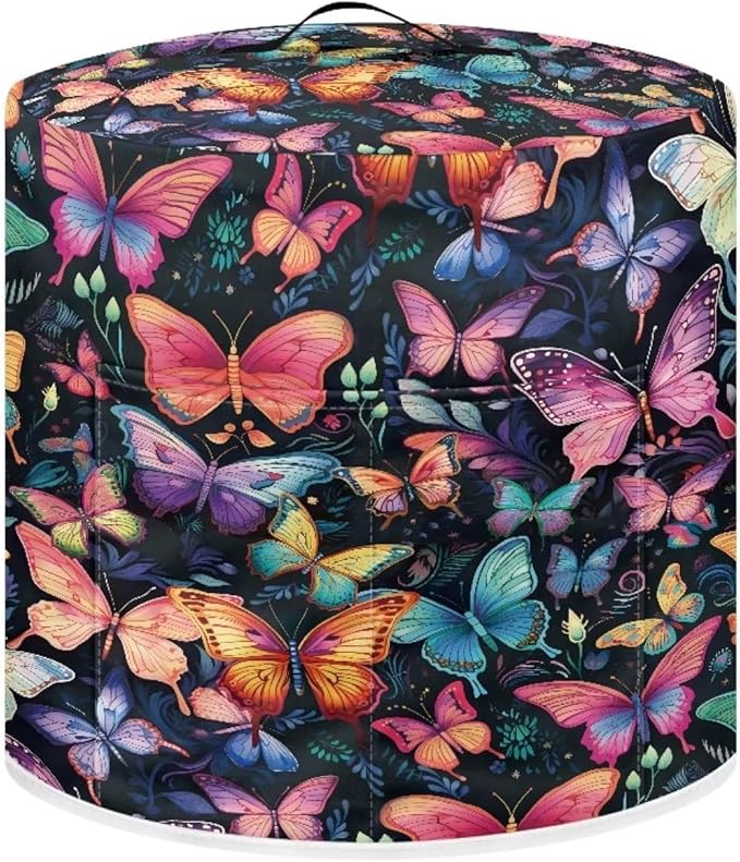 Insulated Pressure Cooker Appliance Cover, Also Fit for Rice Cooker, Air Fryer and Crock Pot, 3 Quart Dust Cover with Pocket for Spoon/Cooking Utensils/Recipes, Washable, Butterfly Various