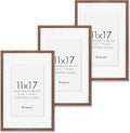Fun Memories 11x17 Picture Frame Set of 3, Solid Oak Wood 11 x 17 Frames with Tempered Glass, 11x17 Frame Matted to 8x12, Rustic Wooden 11 by 17 Poster Frames for Wall
