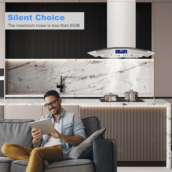 Island Range Hood 30 Inch 700 CFM Gesture & Touch Control Ceiling Mount Stainless Steel Kitchen Vent Hood, Kitchen Exhaust Hood, Ducted/Ductless Convertible 3-speed Ventilation Fan Switchable